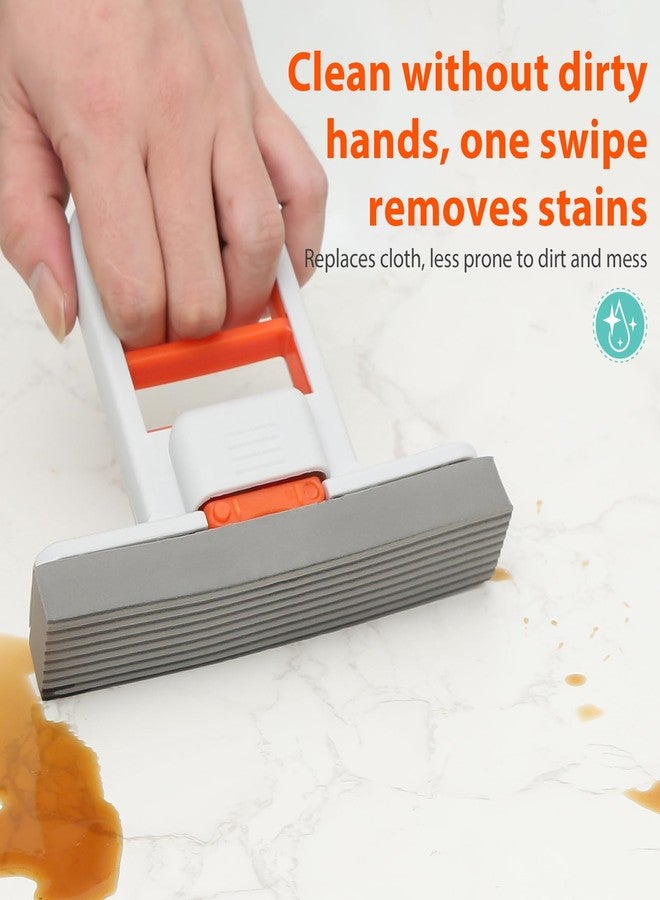 NBBCH Self Squeezing Mini Mop, Orange Small Sponge Mop, Wet and Dry Use Cleaning System, Foldable Desktop Mop, One-Hand Squeeze Handle and Replaceable Head - Image 3